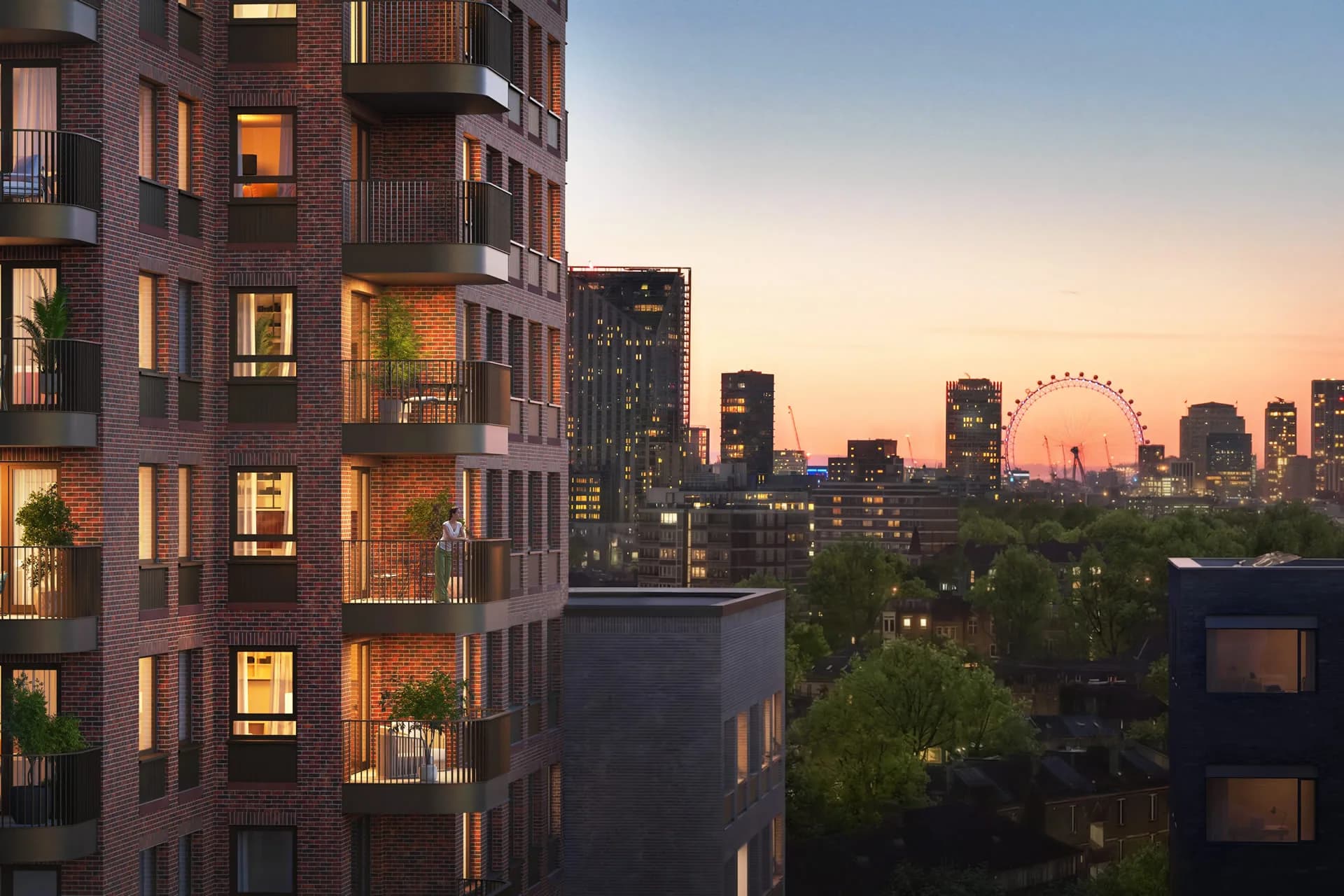 Bermondsey Tower, balconies sunset