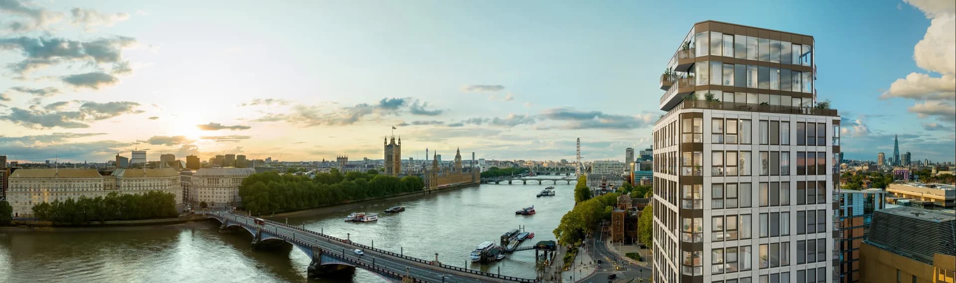 Westminster Tower, river panorama