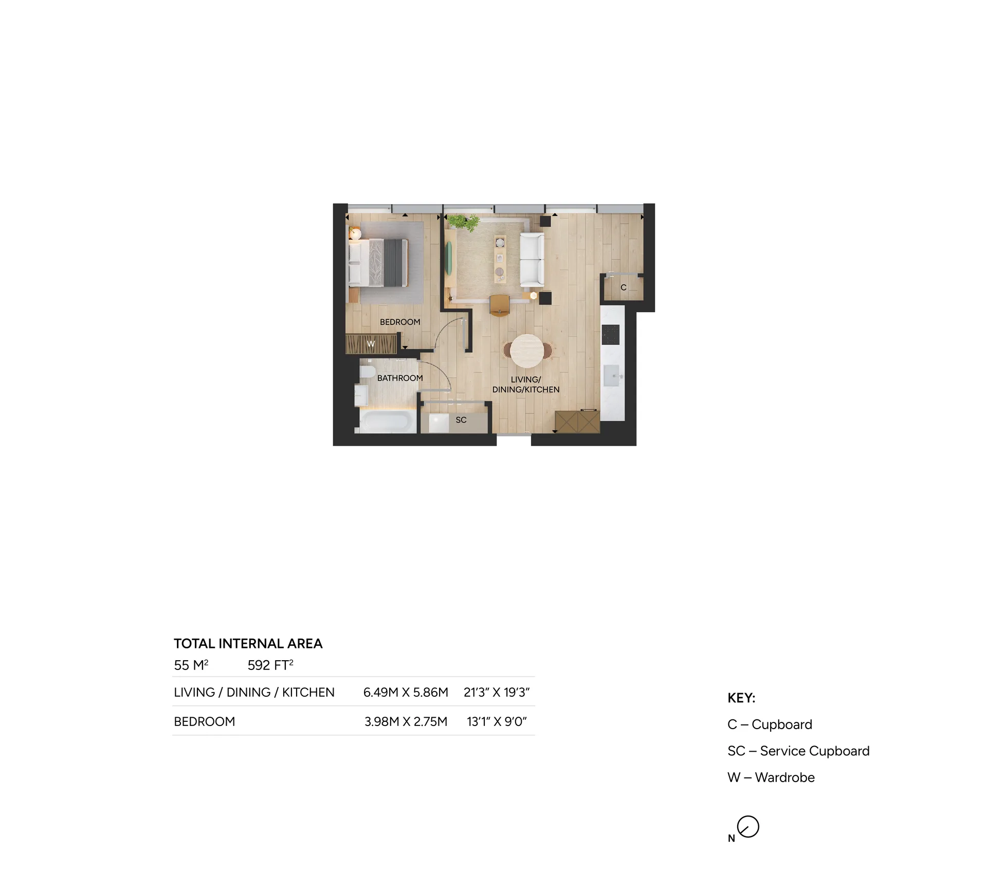 1 bedroom floorplan