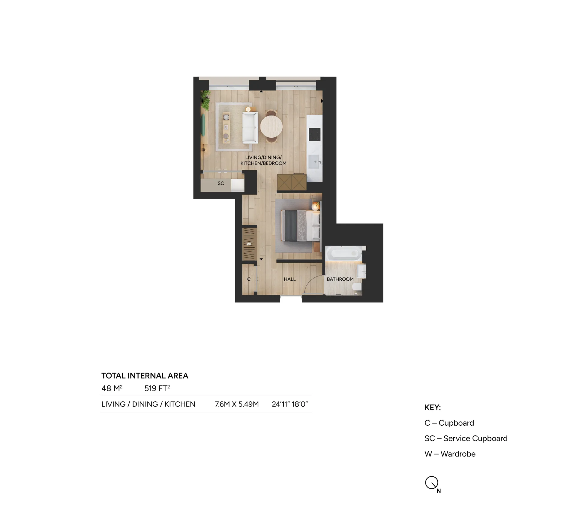 1 bedroom suite floorplan