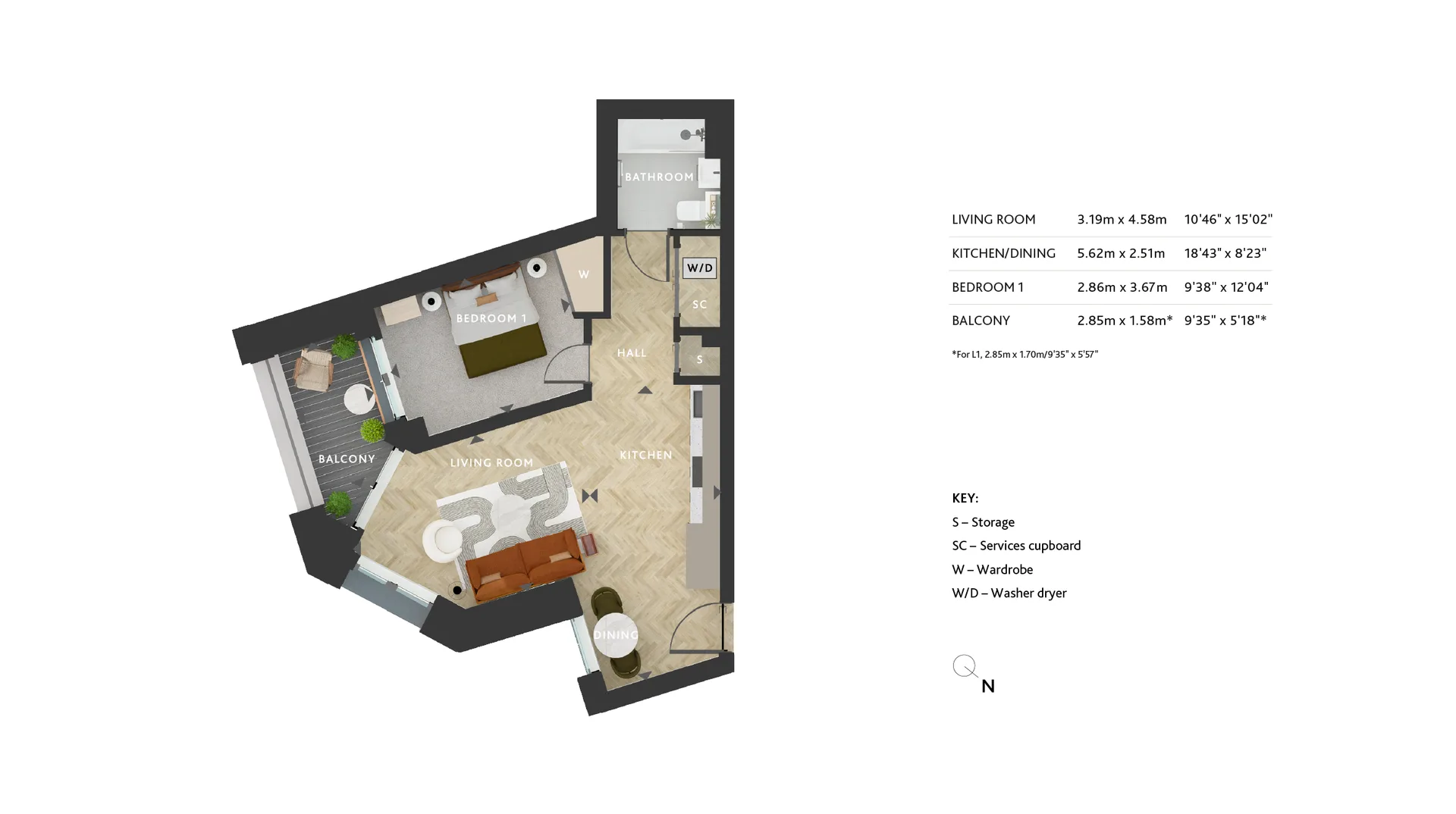 1 bedroom floorplan